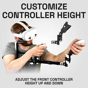 Grip height and module controller height customization with a man holding the Wield VR OneStock a VR gunstock