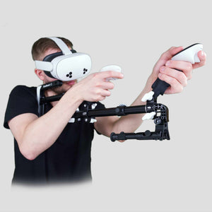 Man holding a Wield VR OneStock VR gunstock Meta Quest model with bipod add-on folded