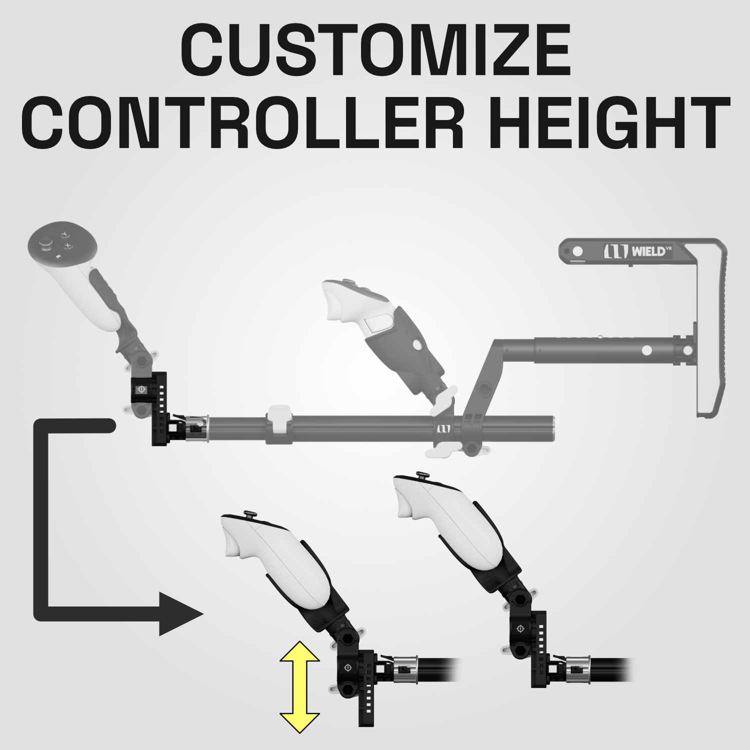 Grip height and module controller height customization for the Wield VR OneStock