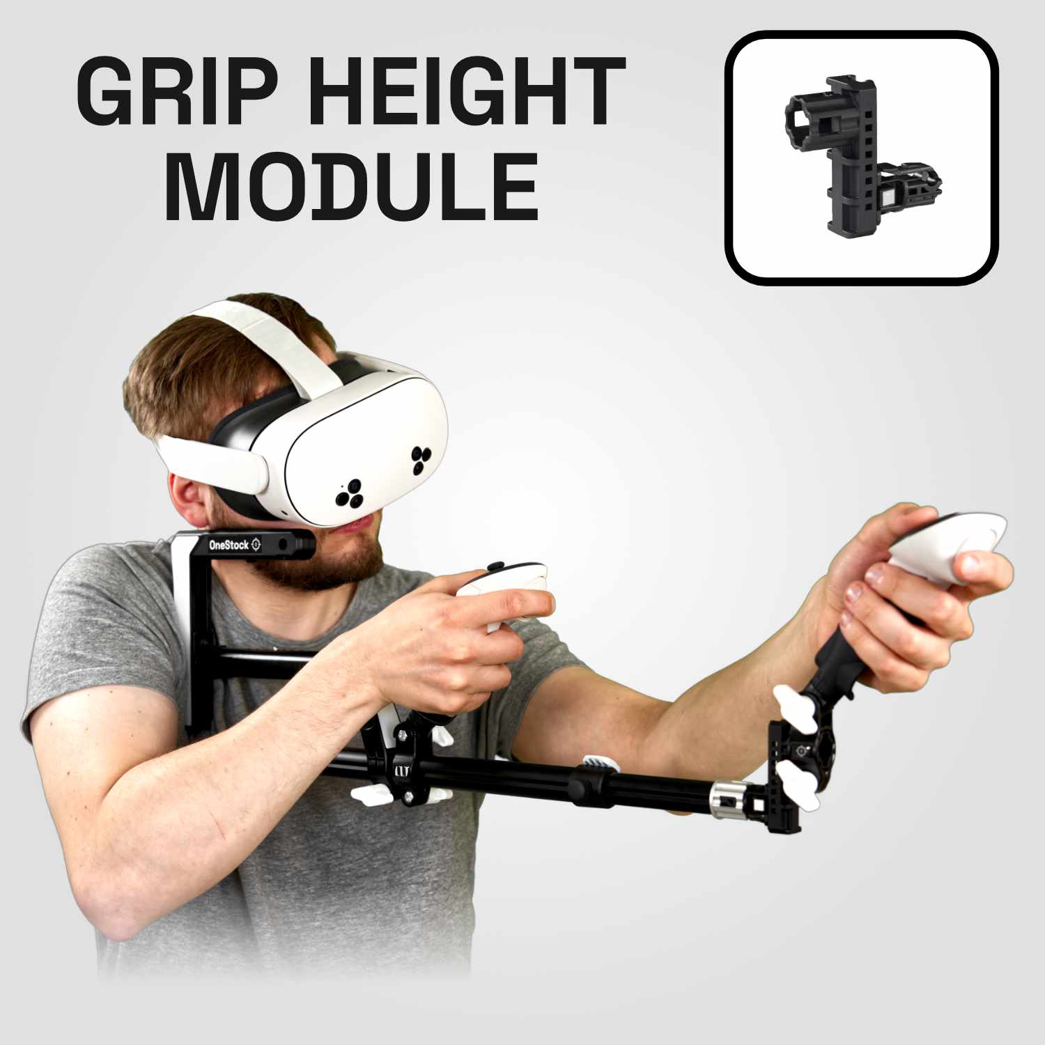 Man presenting Wield VR OneStock Ultimate gunstock built with a grip height module