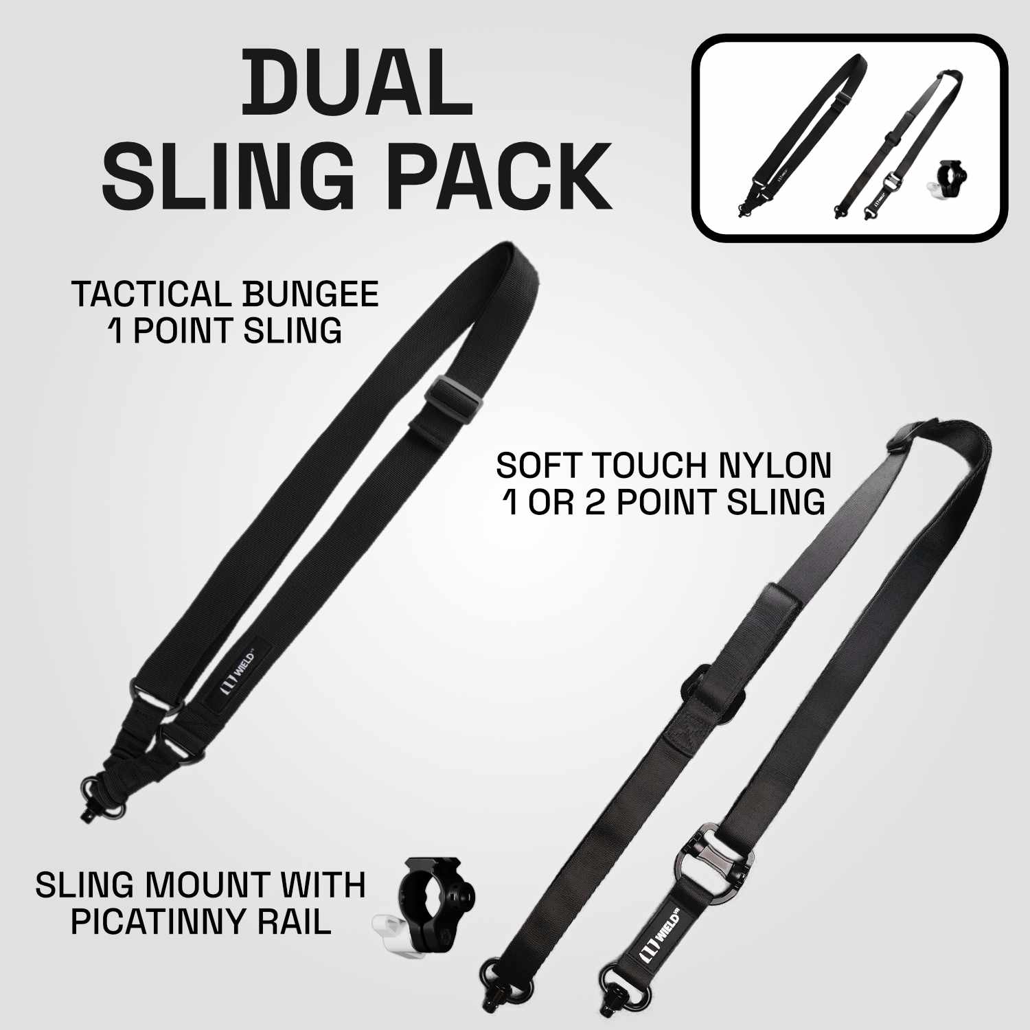 Wield VR OneStock Ultimate Edition tactical bungee sling with sling mount and soft touch nylon sling dual pack