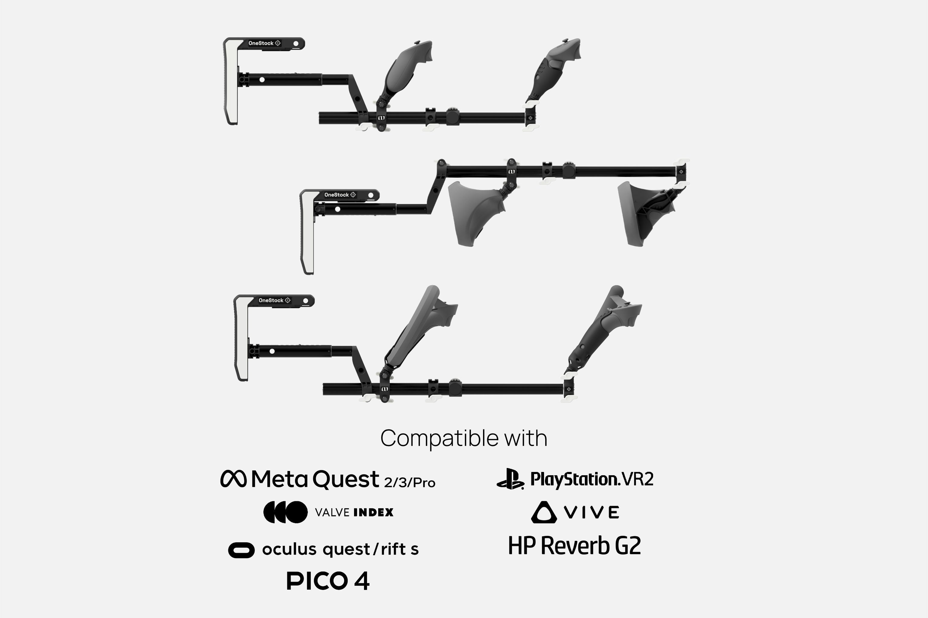 Wield VR OneStock VR gunstock Compatibility Meta Quest PSVR2 Valve Index Vive Reverb Pico Oculus Rift
