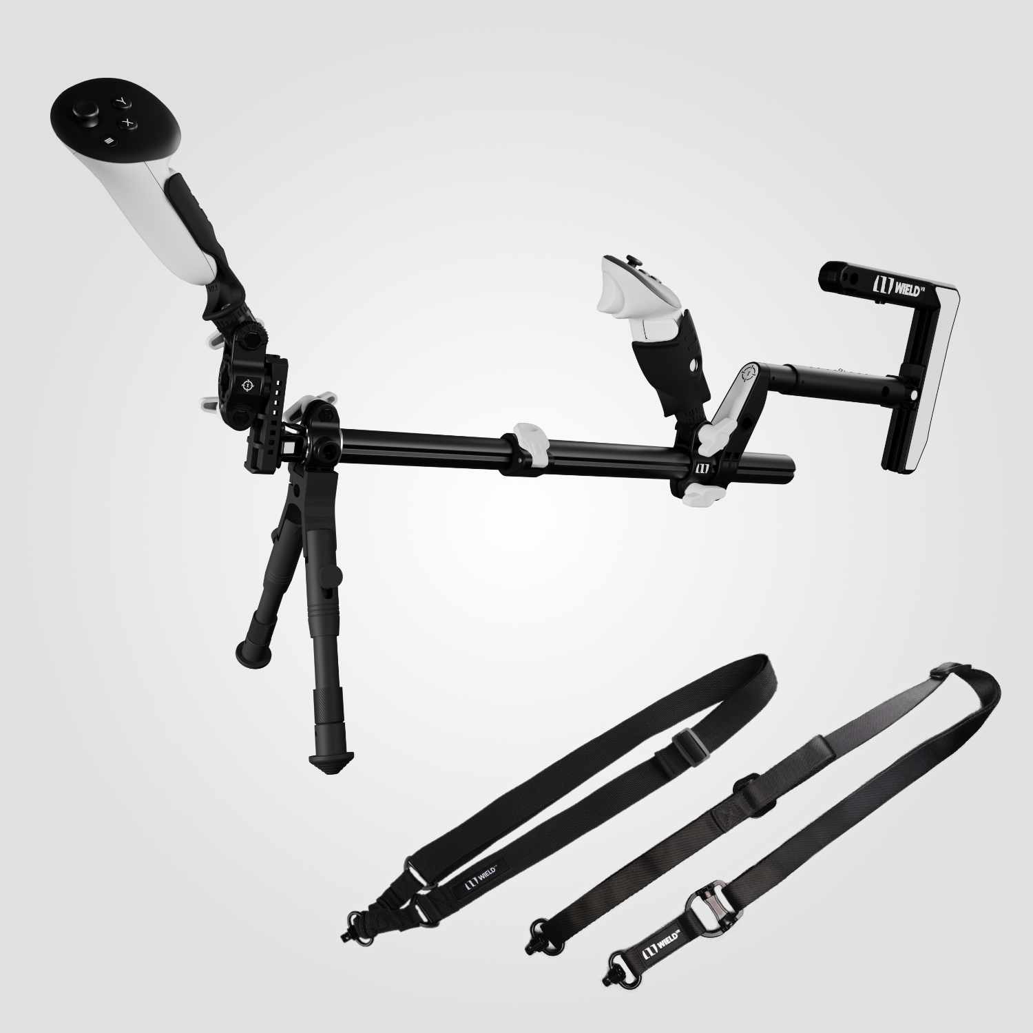 Empuña la VR OneStock Ultimate Edition VR Gunstock con todos los accesorios de la vr gunstock.