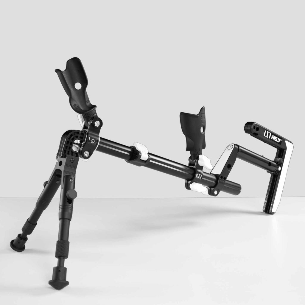 VR OneStock VR-Gewehrschaft mit Zweibeinaufsatz auf weißem Hintergrund