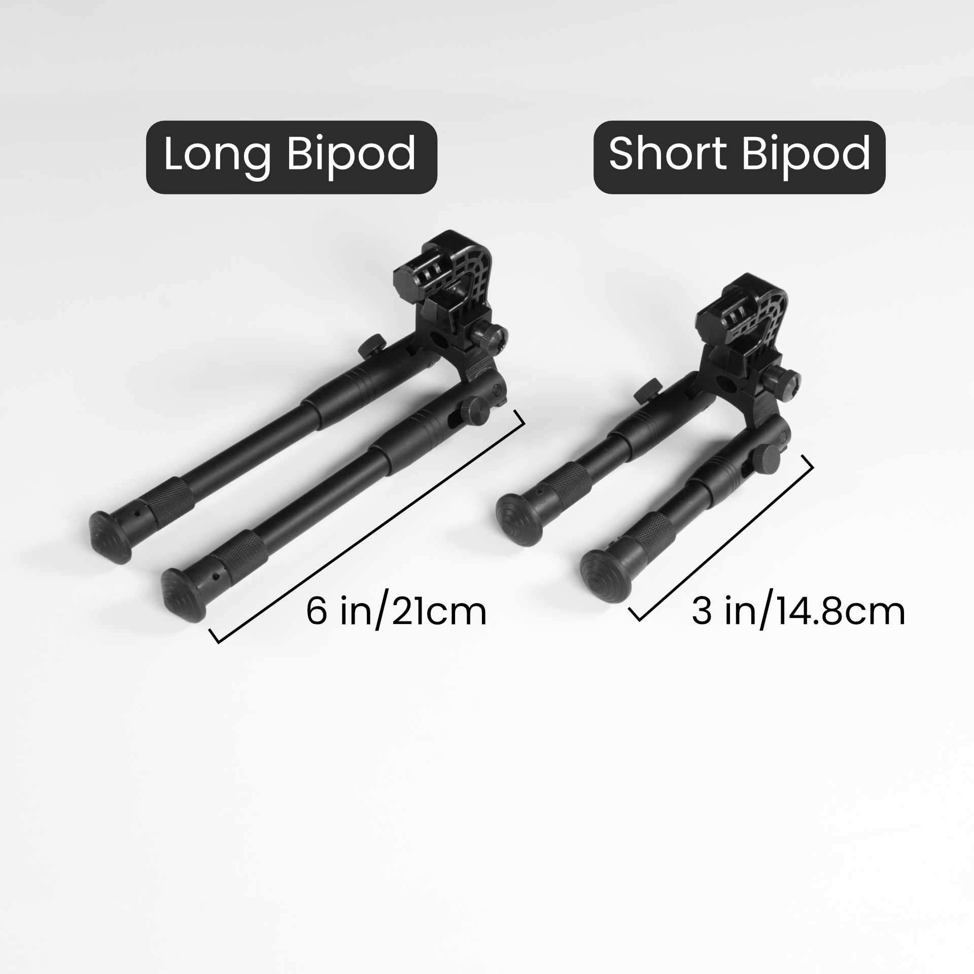 Empuñadura VR OneStock VR: comparación entre el accesorio bipod para culata y el bipod largo y corto.