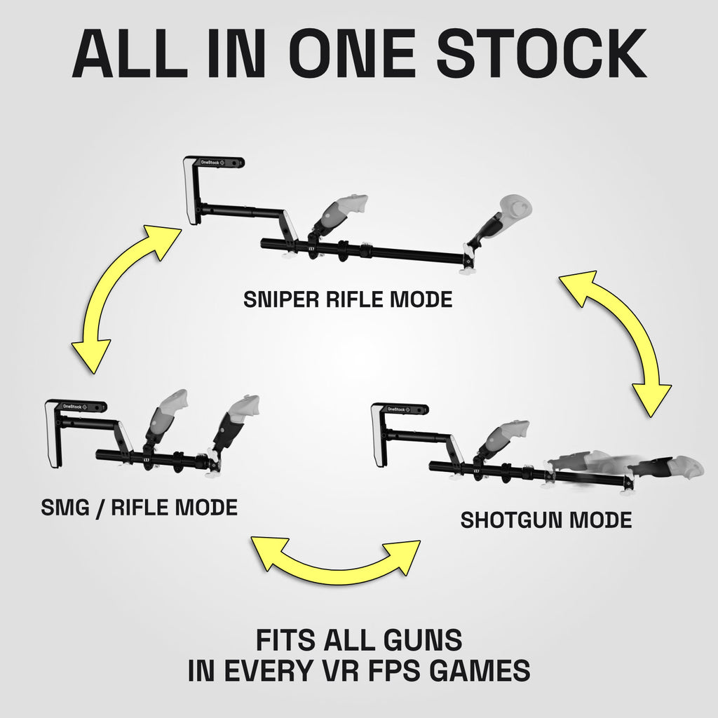 Manipulez VR OneStock VR Gunstock, une crosse tout-en-un pour tous les graphismes de jeux FPS.