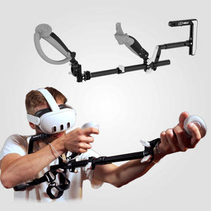 Homme présentant le modèle Valve Index de la crosse Wield VR OneStock PRO VR sur fond blanc