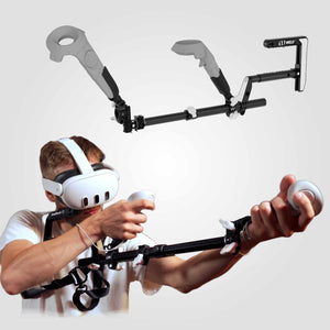 Homme présentant le modèle Wield VR OneStock PRO VR gunstock HTC Vive sur fond blanc