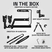 Toutes les pièces incluses dans le kit de crosse VR Wield VR OneStock Ultimate Edition